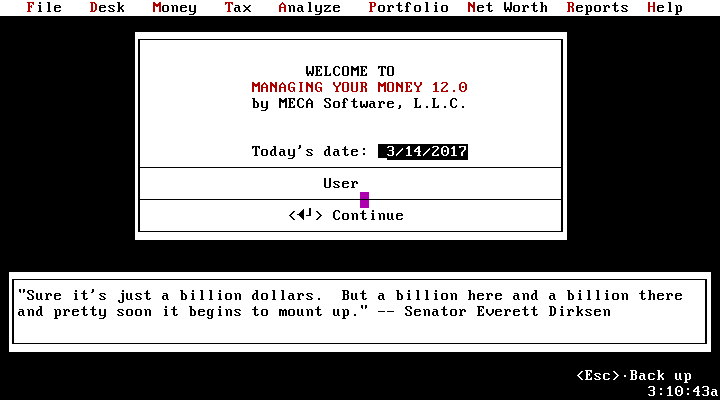 Managing Your Money 12 for DOS - Splash